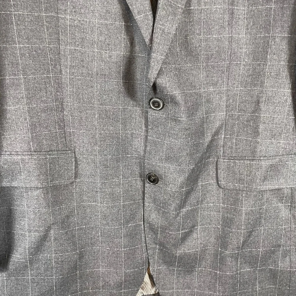 Hugo Boss Blazer Mens 46L Grey Windowpane Wool Sport Coat Suit Jacket Business